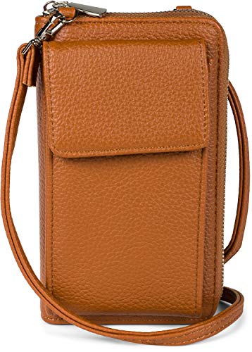 styleBREAKER Damen Mini Bag Geldbörse mit Handy Fach und RFID Schutz, Umhängetasche, Handytasche, Crossbag 02012362, Farbe:Cognac