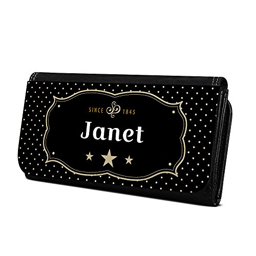 Geldbörse mit Namen Janet - Design Retro Wappen - Brieftasche, Geldbeutel, Portemonnaie, personalisiert für Damen und Herren