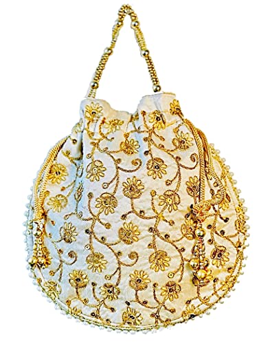 Generic Aaribax Einzigartige indische Potli-Tasche für stilvolle Frauen, große Clutch, Abendhandtasche, gold, Large
