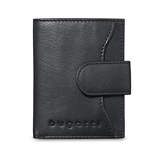 Bugatti Secure Smart Slim Wallet aus Leder – mit RFID Schutz – Flaches Portemonnaie für 8 Karten - Kreditkartenetui mit Scheinfach - Geldbeutel, Kreditkarten Etuis in schwarz