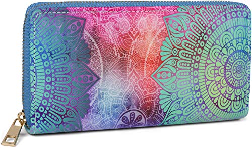 styleBREAKER Damen Geldbörse mit Paisley Ornament Muster, Mandala Stil, Reißverschluss, Portemonnaie 02040145, Farbe:Aquagrün-Violett-Pink