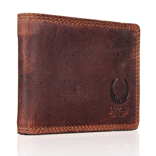 Corno d´Oro Leder Geldbeutel Männer klein I Mini Geldbörse mit RFID Schutz I Vintage Herren dünnes Portemonnaie braun im Geschenkbox CD573