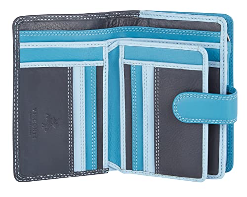 Visconti Leder Portemonnaie - RFID Schutz Damen Geldbeutel - M 9 x 13 cm - Geldbörse mit Druckknopf für zusätzliche Sicherheit Bifold Portmonee mit Geschenk-Box 'Rainbow' - Blau