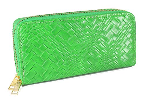Stefano Reißverschluss Damen Geldbörse Frauen Portemonnaie Geldbeutel Brieftasche (Grün)