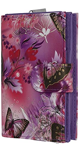 (Vegane) Damen Geldbörse hochwertigem Kunstleder Schmetterlingsdesign Lila viele Kartenfächer sicherer Druckknopfverschluss Ideal als Geschenk