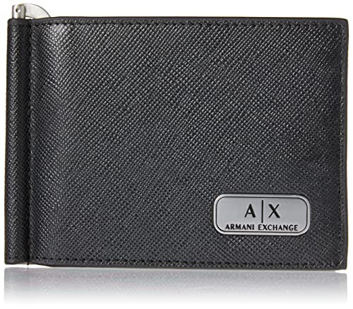 A|X Armani Exchange Armani Exchange Plate Logo Saffiano-Leder Bifold mit Geldklammer Geldbörse schwarz