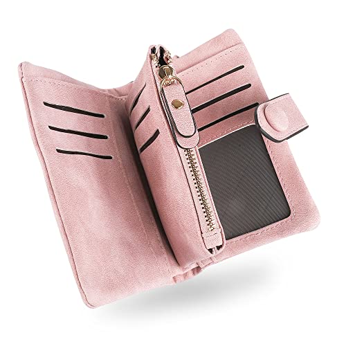 Conisy Geldbörse Damen Kurzer RFID Schutz Geldbeutel Leder Für Frauen - Weich Bequem Süß Portemonnaie mit Viel Kartenfächer (Rosa)