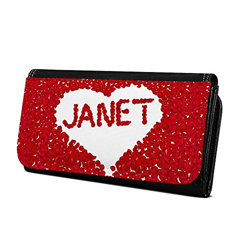 Geldbörse mit Namen Janet - Design Rosenherz - Brieftasche, Geldbeutel, Portemonnaie, personalisiert für Damen und Herren