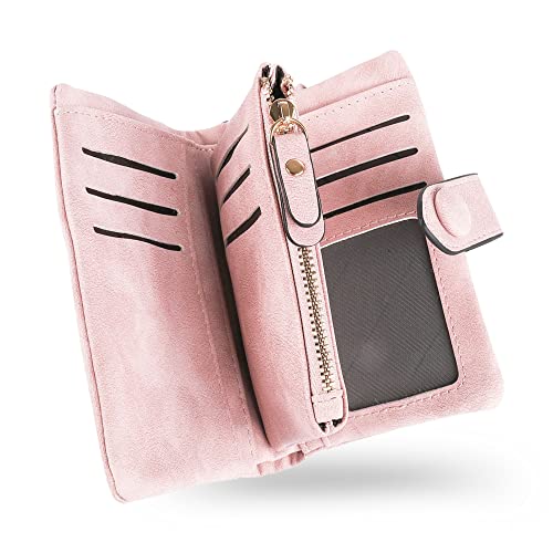 conisy Geldbörse Damen Kurzer RFID Schutz Geldbeutel Leder Für Frauen - Weich Bequem Süß Portemonnaie mit Viel Kartenfächer (Rosa)
