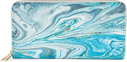 styleBREAKER Damen Geldbörse mit Marmor Muster, Reißverschluss, Portemonnaie 02040152, Farbe:Blau-Türkis-Weiß