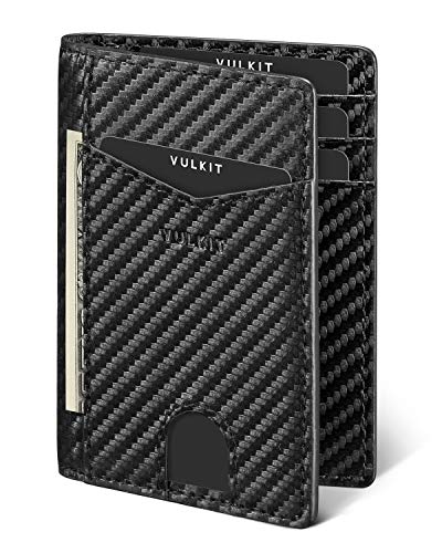 VULKIT Kartenetui Herren Geldbörse Kohlefaser mit RFID NFC Schutz Slim Wallet Karten Portemonnaie mit 10 Kartenfächern