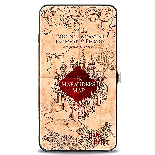 Buckle-Down Damen-Geldbörse mit Schnappverschluss – Hogwarts-Schule, die Karte des Rumtreibers, Hellbraun/rot, Mehrfarbig, 7 x 4 US