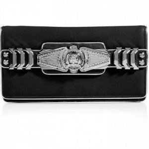 Balmain Black/Silver Leather Logo Embellished Fold-Over Clutch