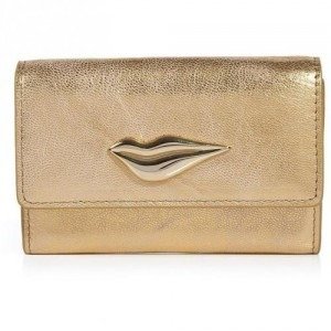 Diane von Furstenberg Gold Leather Lips Card Case