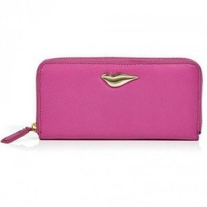Diane von Furstenberg Pink Fuschia Leather Lips Zip Around Wallet