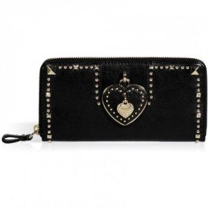 Juicy Couture Black Leather Heart Zip Wallet