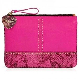Juicy Couture Hot Pink Embossed Snake and Stud Leather Med Pouch