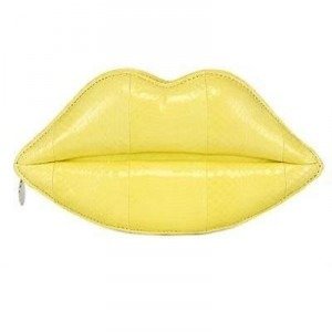Lulu Guinness Gepolsterte Lippenclutch aus Schlangenleder gelb