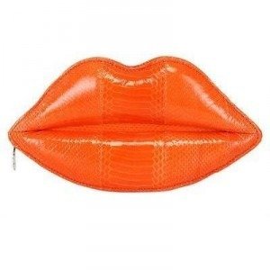 Lulu Guinness Gepolsterte Lippenclutch aus Schlangenleder orange