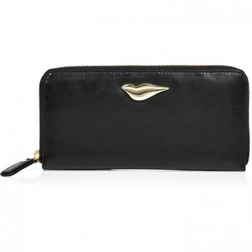 Black Leather Lips Zip Around Wallet von Diane von Furstenberg