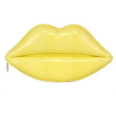 Gepolsterte Lippenclutch aus Schlangenleder gelb von Lulu Guinness